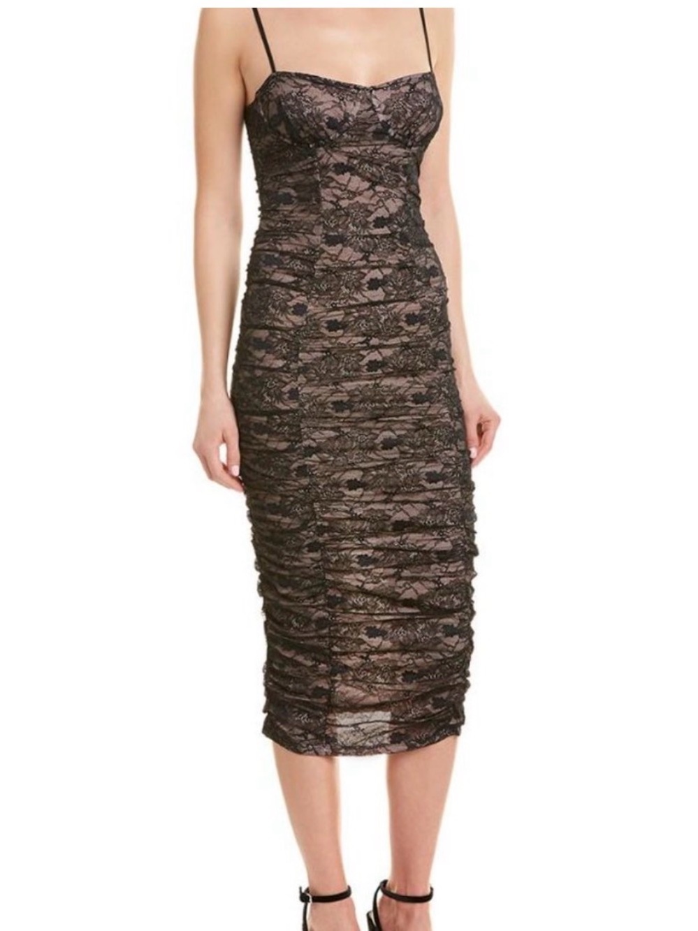 For Love and Lemons La Ana Lace Ruched Midi Dress